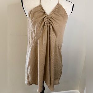 Banana Republic Factory Elegant champagne tan Halter top ruched V neck SZ XXL